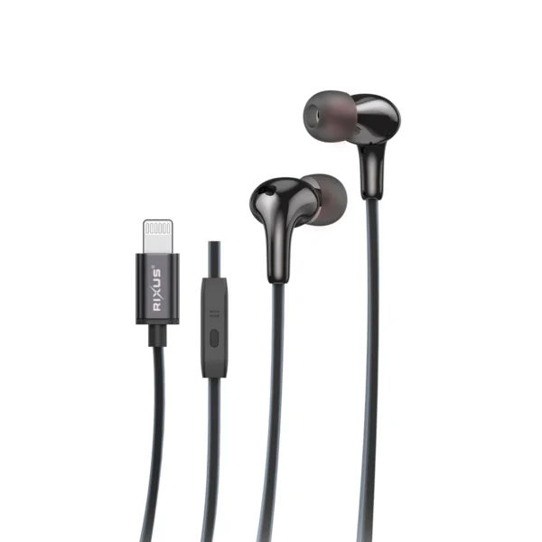 Rixus RXHD27L Stereo In-Ear Lightning Connector Wired Earphone Black