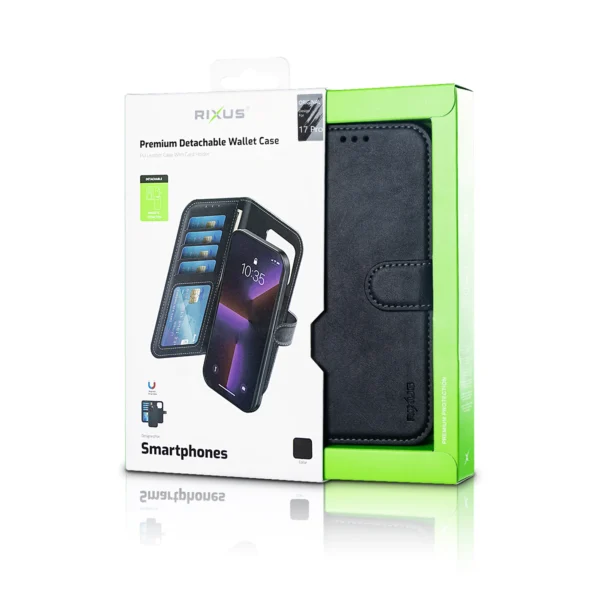 Rixus Duo Magnetic Detachable Wallet For Apple iPhone 17 Pro Black