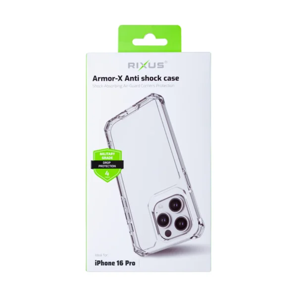 Rixus Armor-X Anti Shock Case With MagSafe Compatible For Apple iPhone 16 Pro Max Transparent